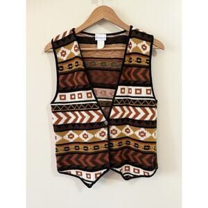 Vintage 80s Backroad Blues Womens Small Colorful Western Aztec Sweater Vest